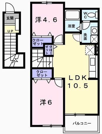 御着駅 徒歩18分 2階の物件間取画像